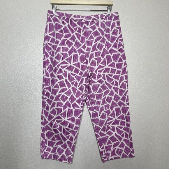 Bob Mackie Crop Pants Large Side Zip Elastic Wearable Art Geometric Trouser - Picture 2 of 9